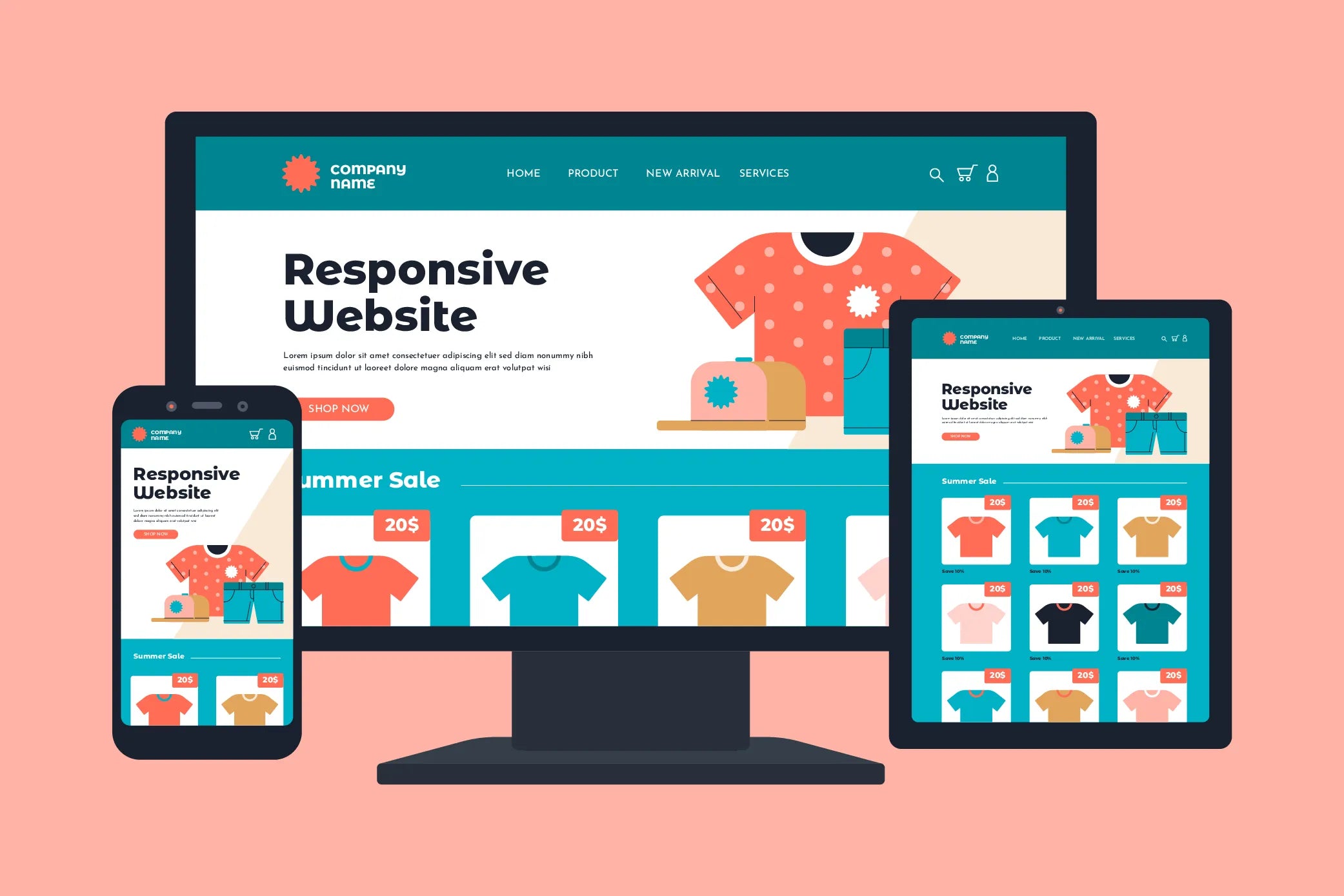 A responsive eCommerce website adapted to different devices. Image by Freepik.