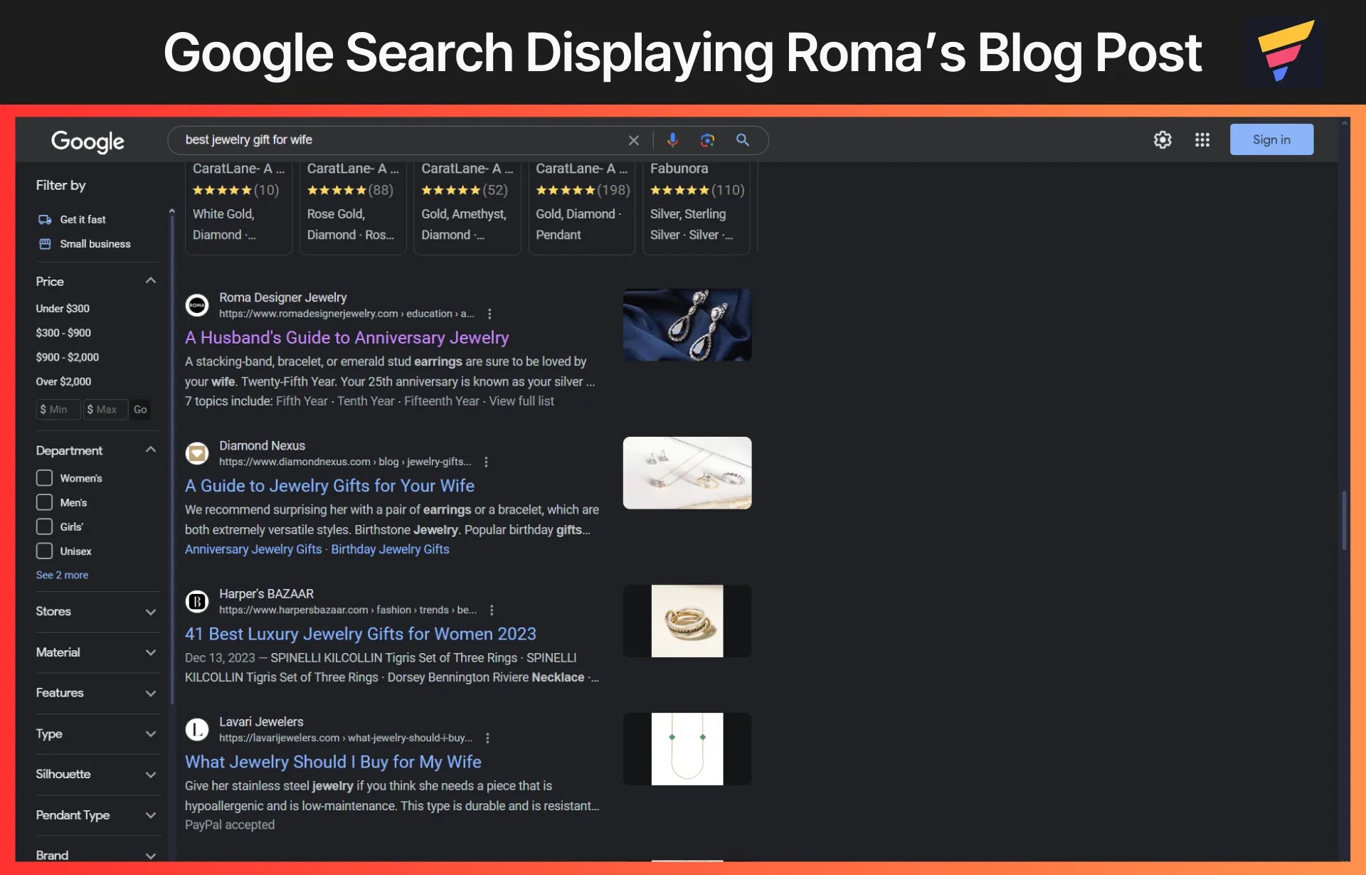 Google Search Displaying Roma’s Blog Post