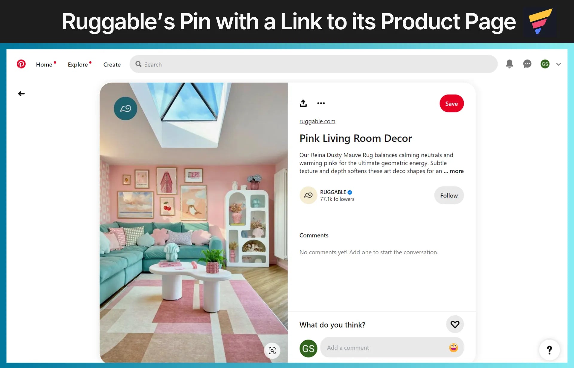 Ruggable’s Pin with a Link to its Product Page