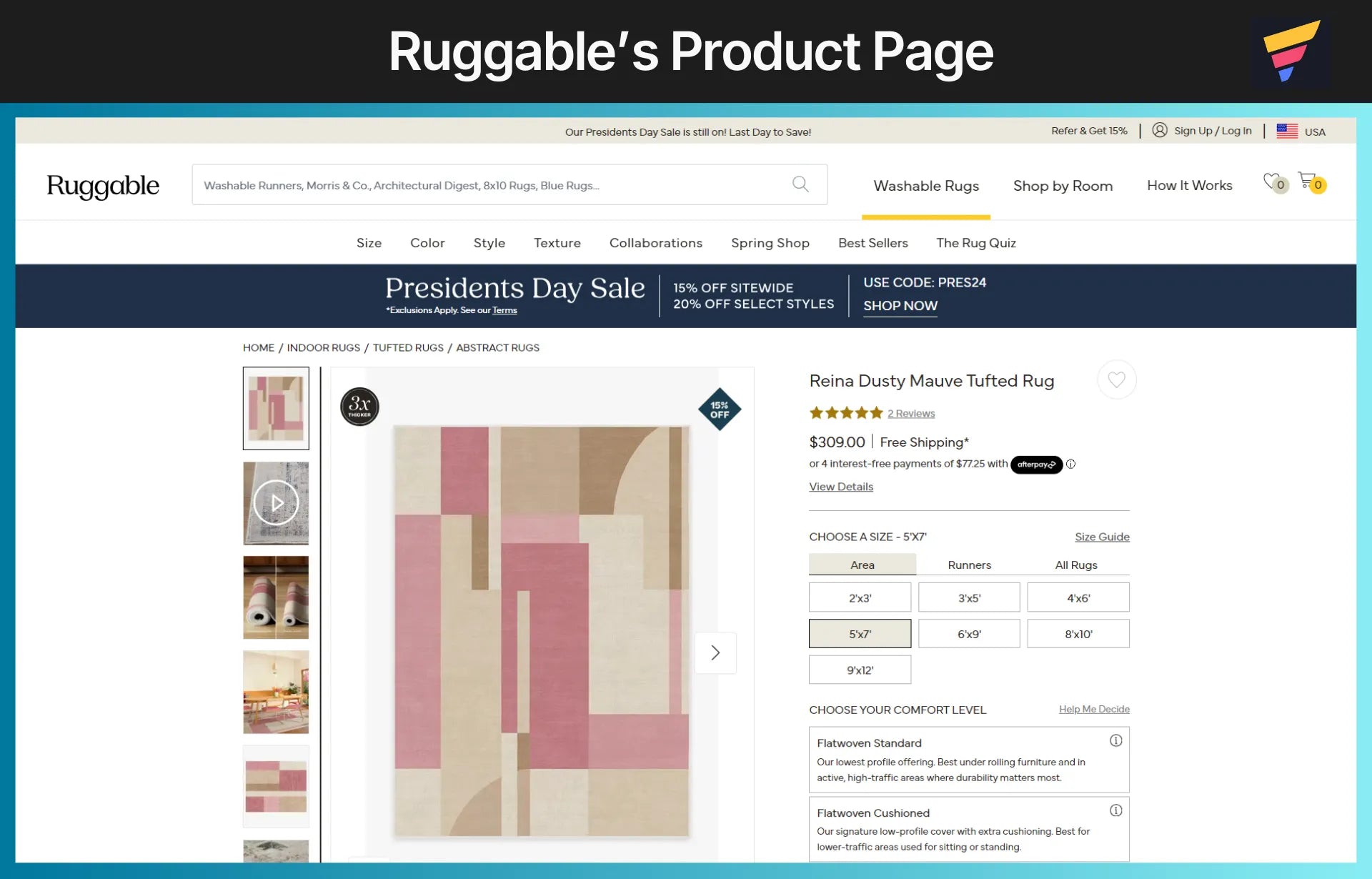 Ruggable’s Product Page