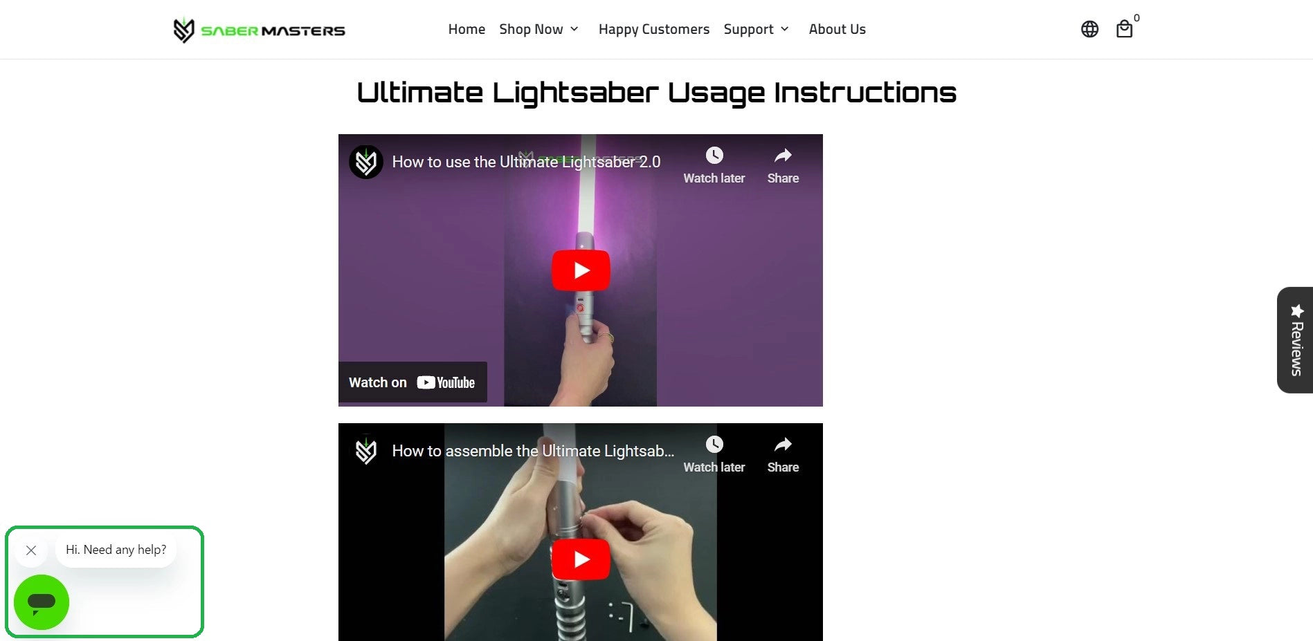 SaberMasters’ webpage with the ultimate lightsaber usage instructions