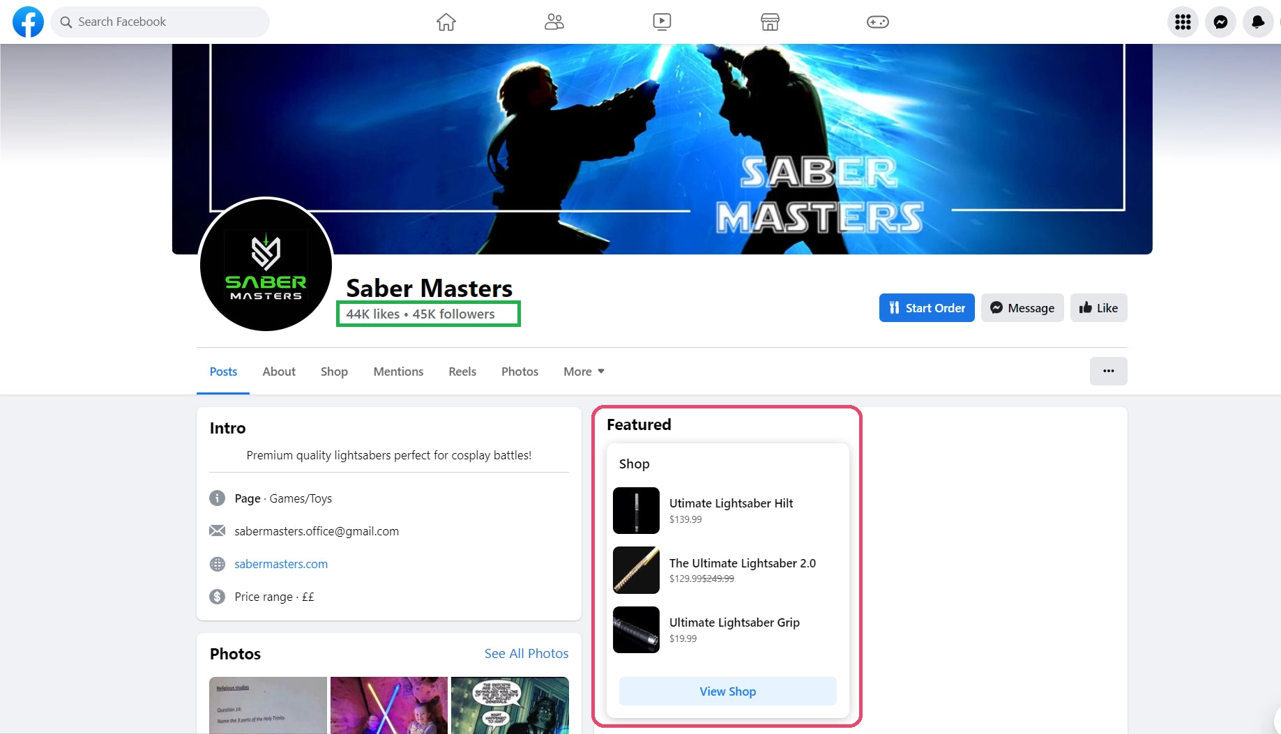 SaberMaster’s Facebook page