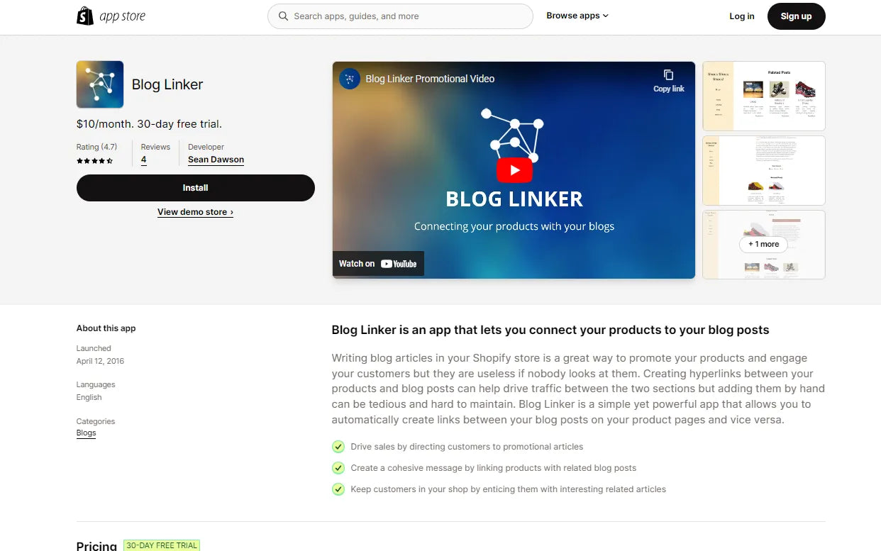 Screenshot of Blog Linker Shopify Blog Apps.