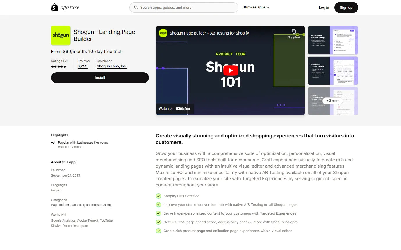 Screenshot of Shogun Shopify Blog Apps.