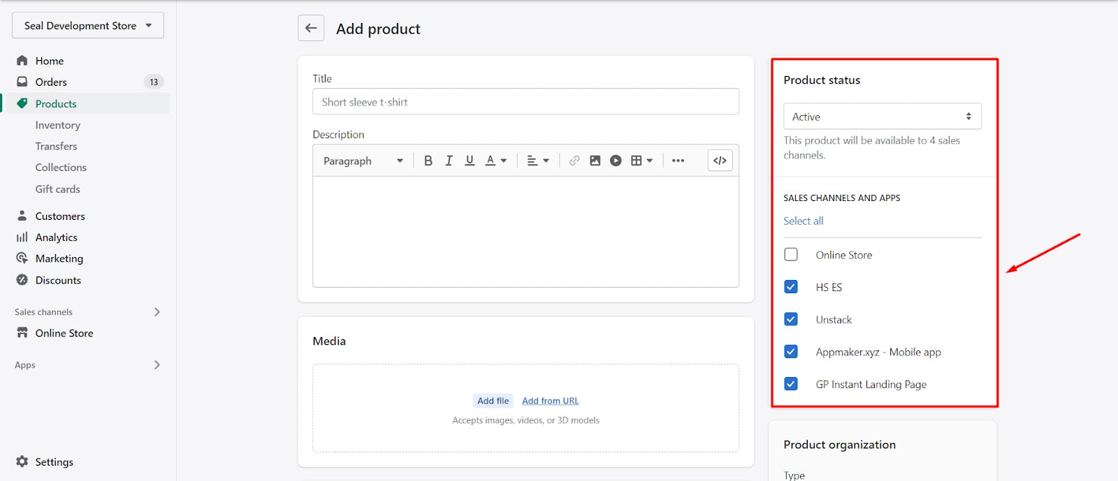 Sell eBooks on Shopify - Select sales channels