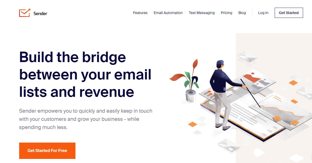 Capture d'écran de la page d'accueil de Sender.