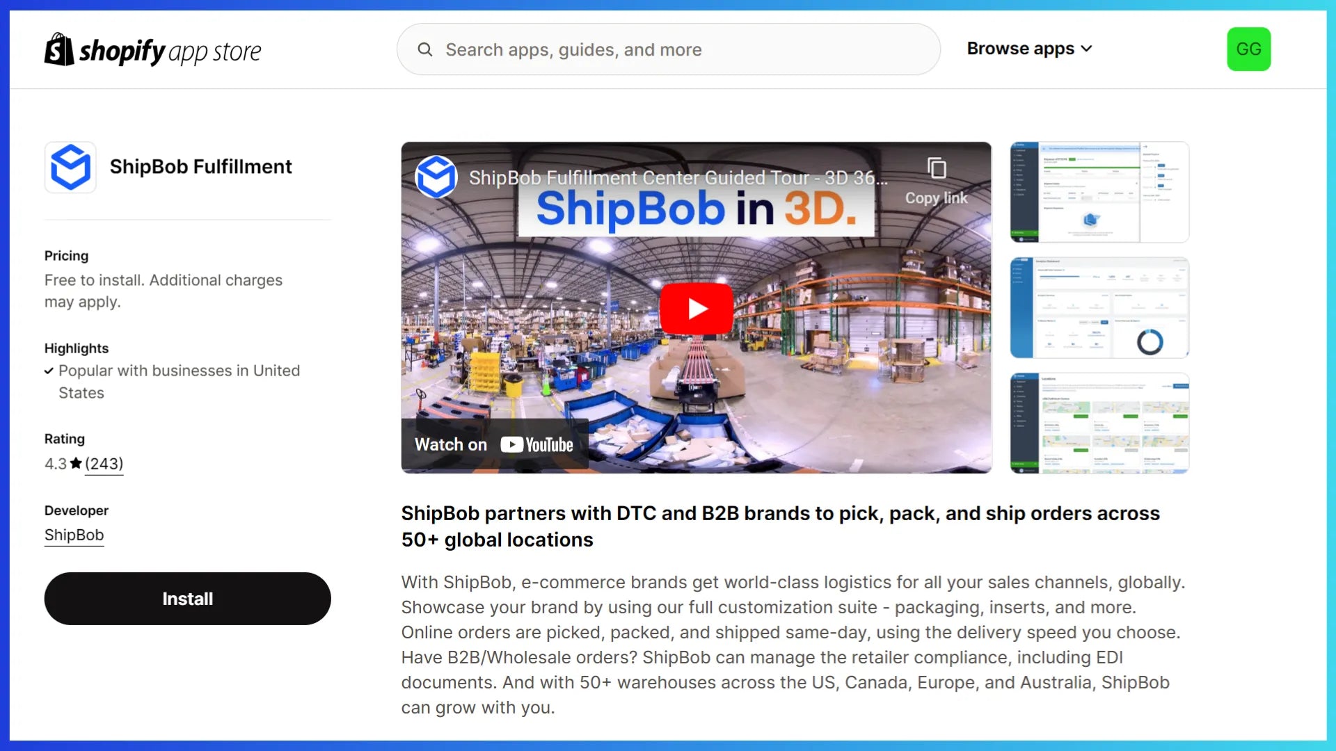ShipBob Fulfillment en la tienda de aplicaciones de Shopify