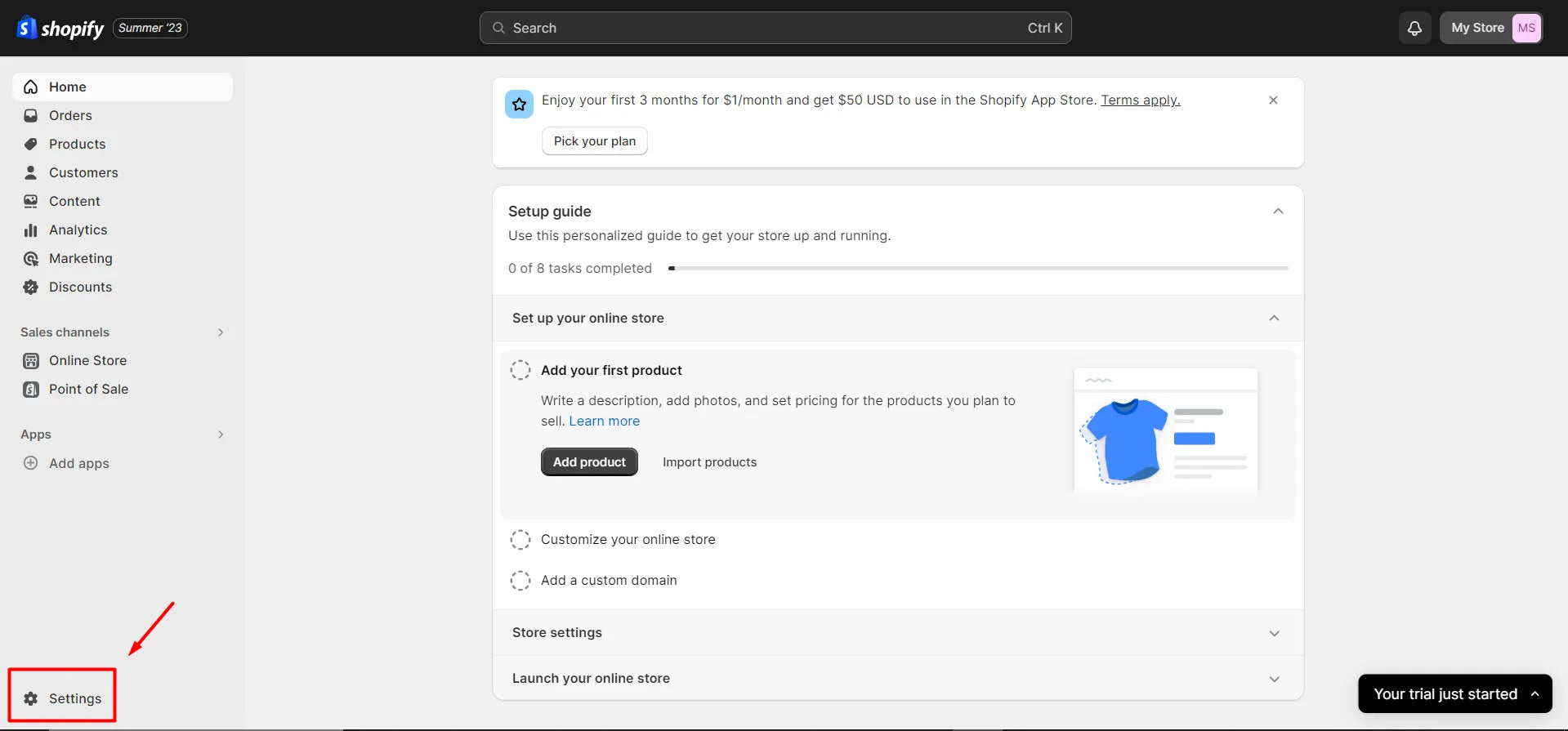 Screenshot of Shopify admin page.