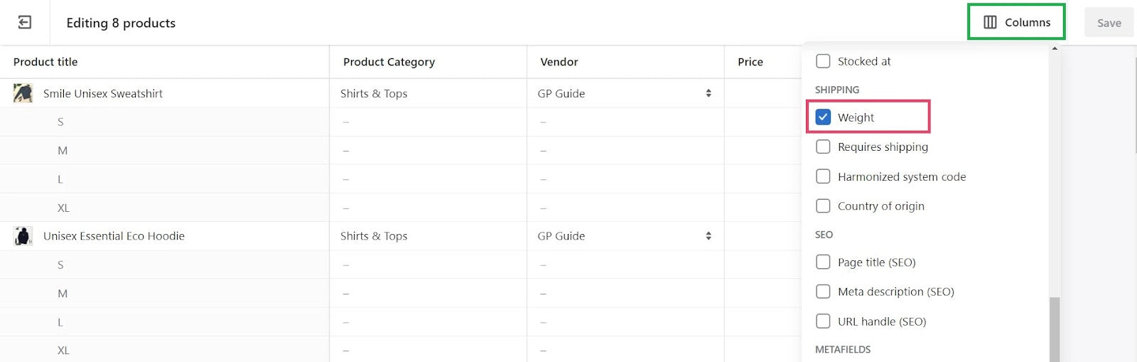 Shopify 管理员 - 批量编辑页面