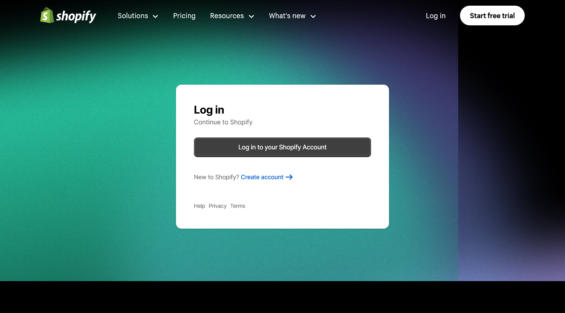 Screenshot of the Shopify’s login screen.