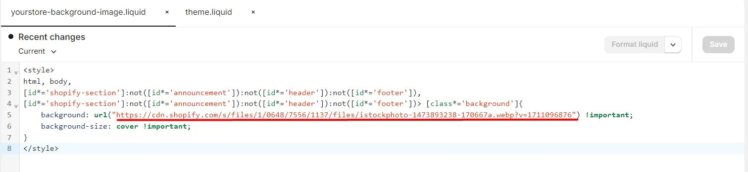 Una captura de pantalla de cómo agregar un fragmento en el administrador de Shopify.