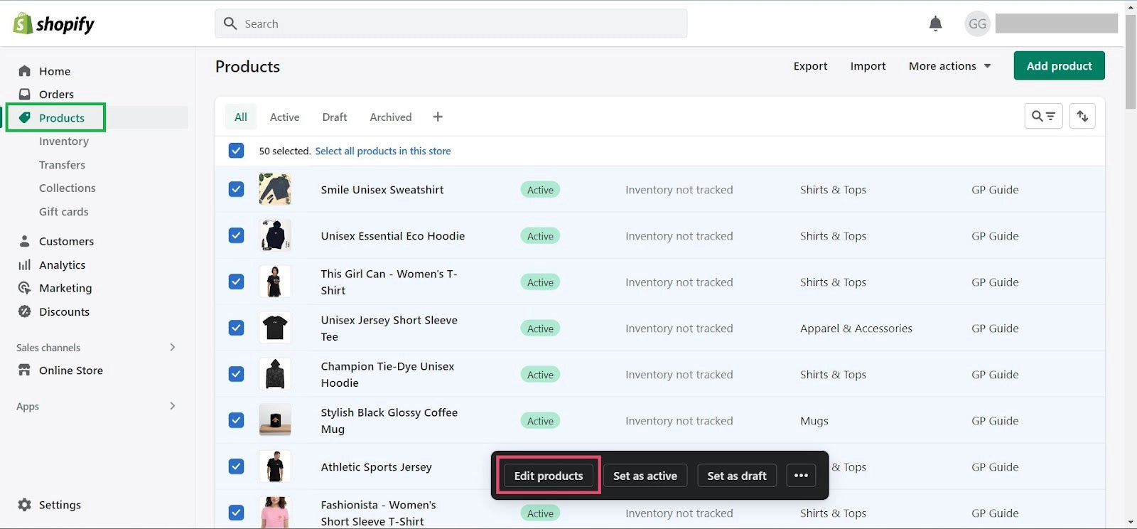 Shopify 管理员 - 产品部分