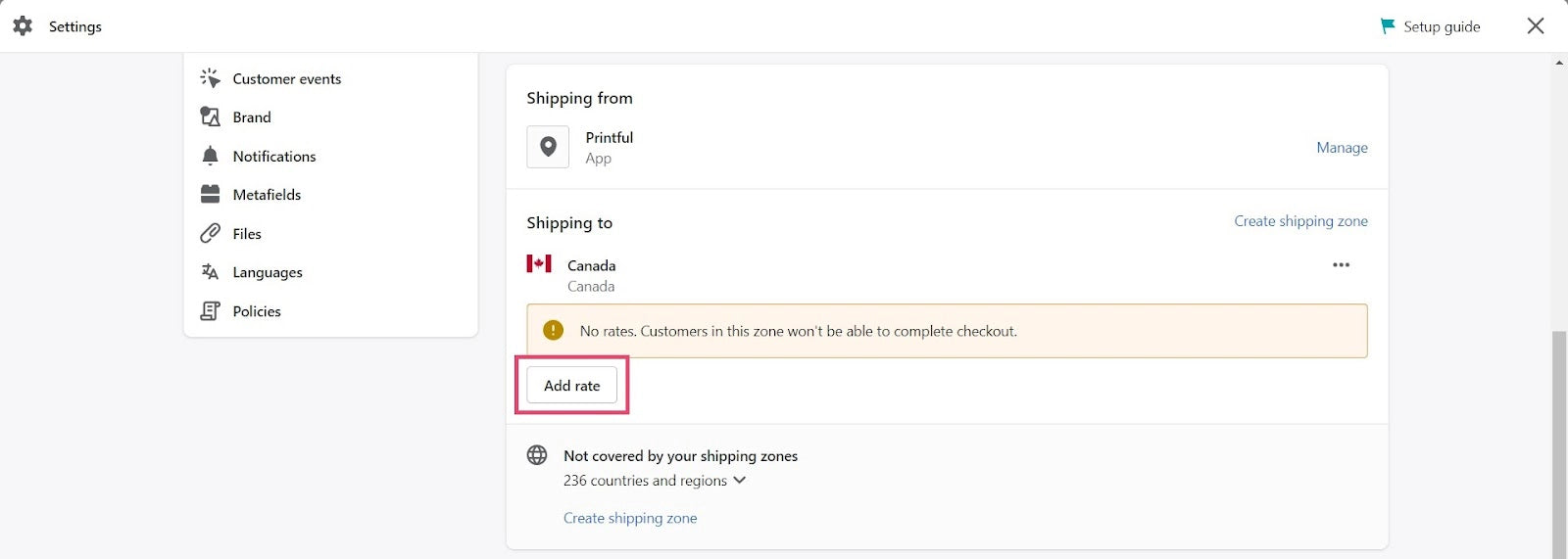 Shopify Shipping and delivery settings