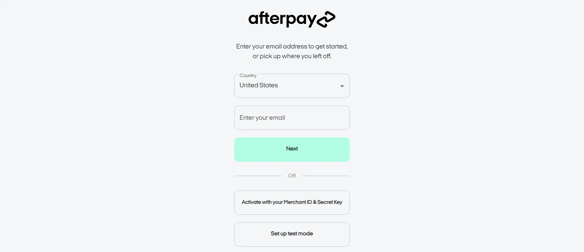 Afterpay’s onboarding page for sign-in