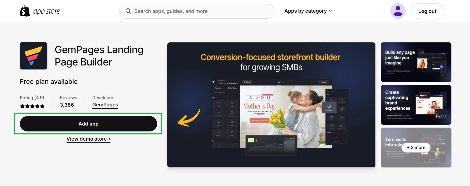 GemPages Landing Page Builder app in Shopify App Store