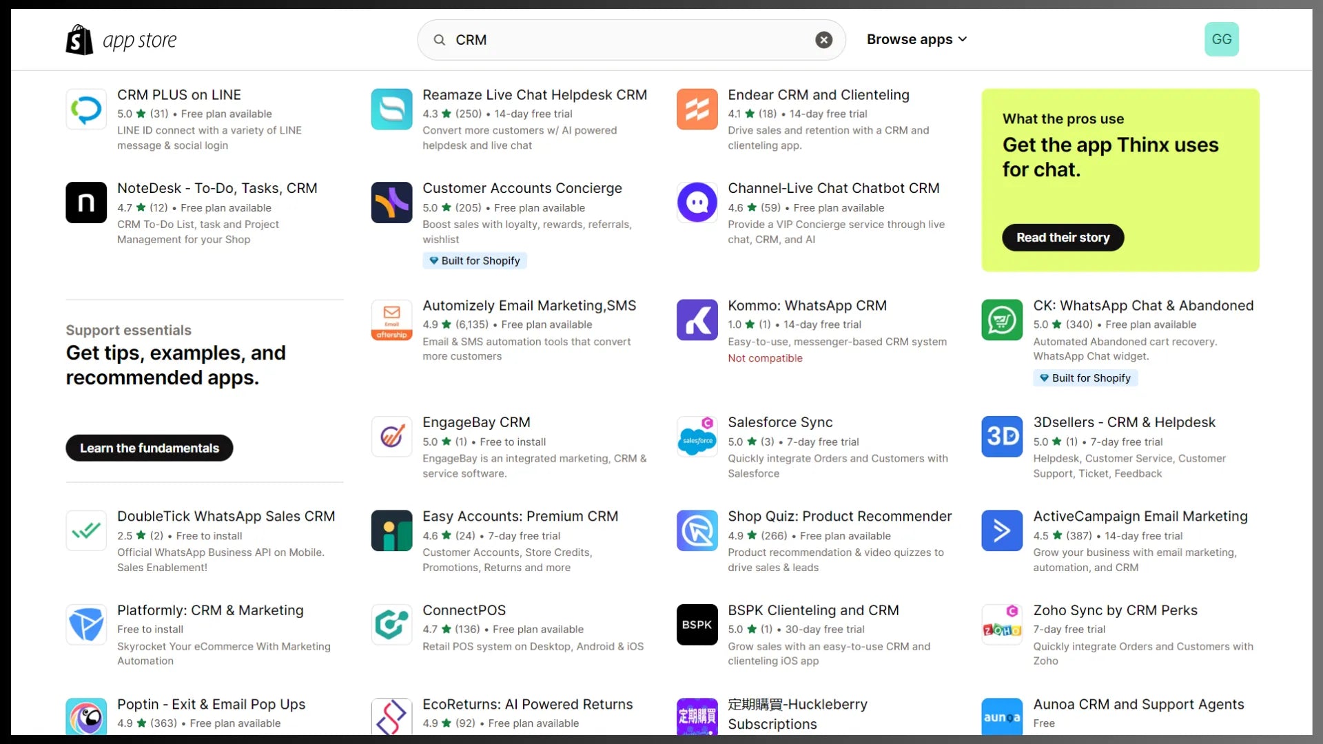 CRM apps on the Shopify App Store