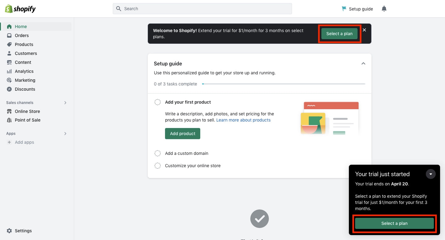 select Shopify plan