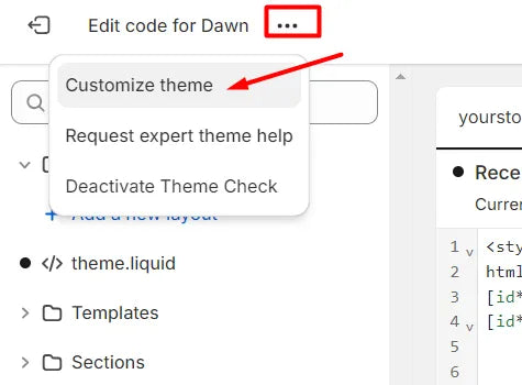 Una captura de pantalla de un tema de personalización en Shopify.