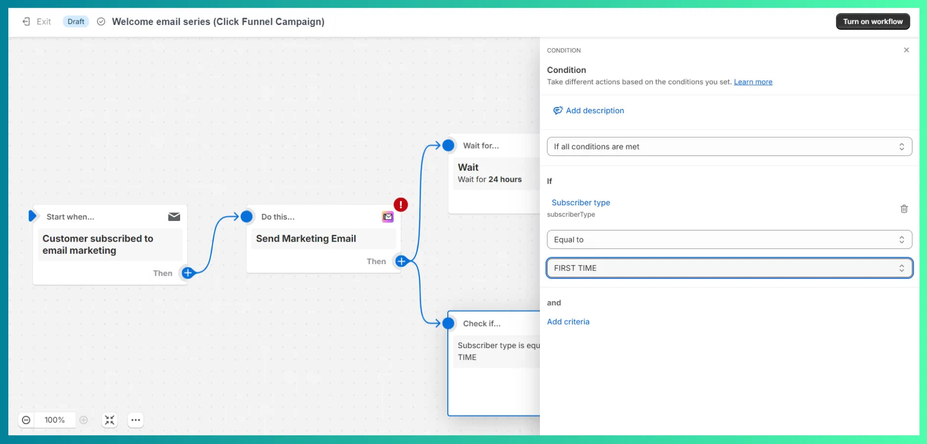 Shopify email flow for a click funnel campaign