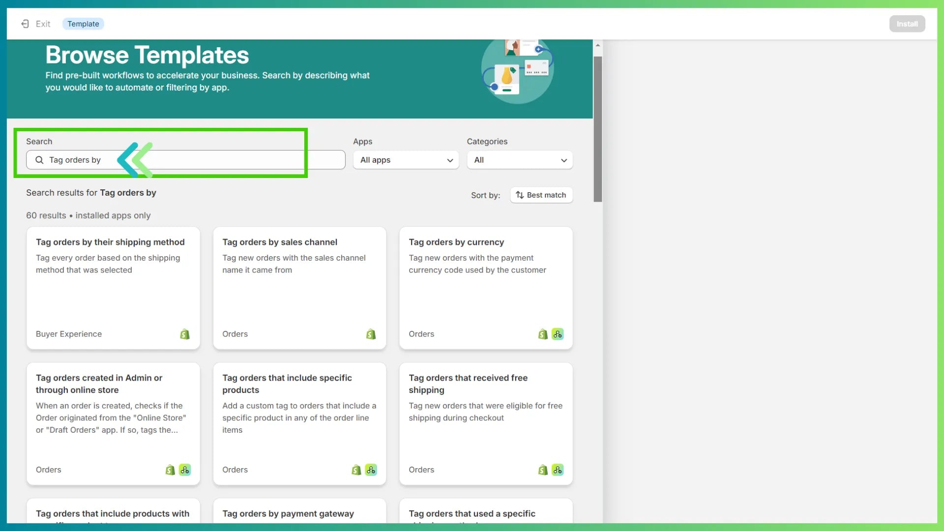 Shopify Flow templates search