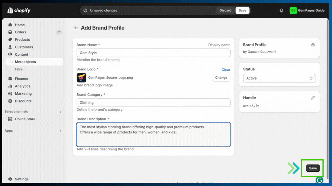 Metaobjects in Shopify admin