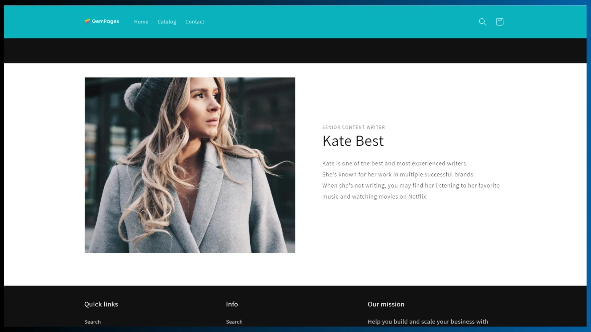 Author bio section on a demo website