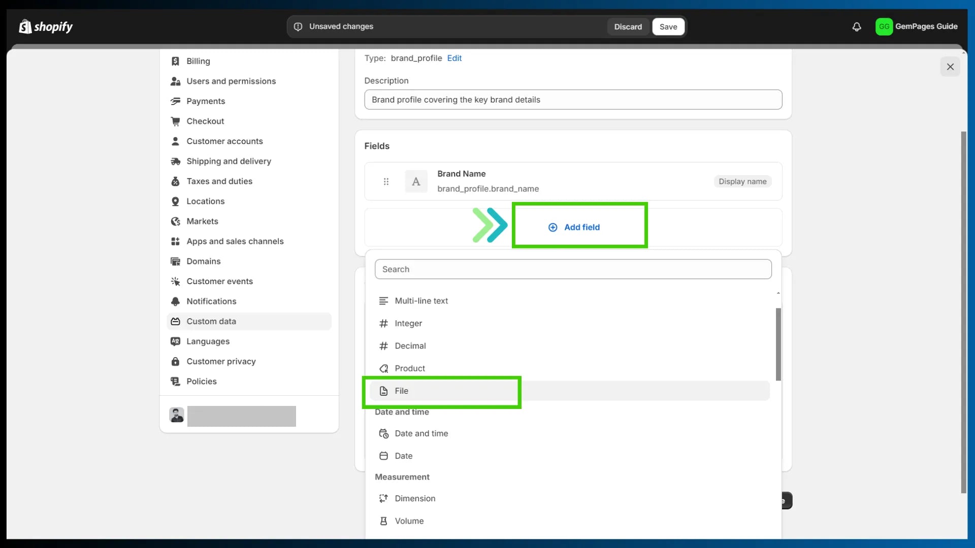 Shopify settings for metaobjects