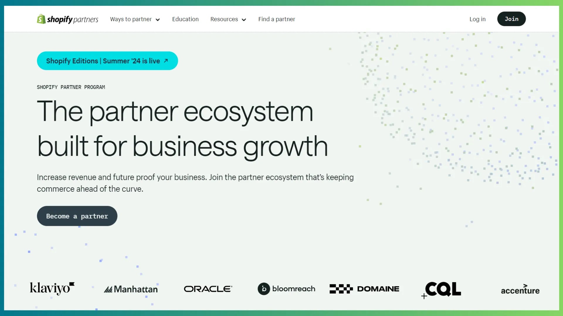 Homepage of the Shopify Partners Program