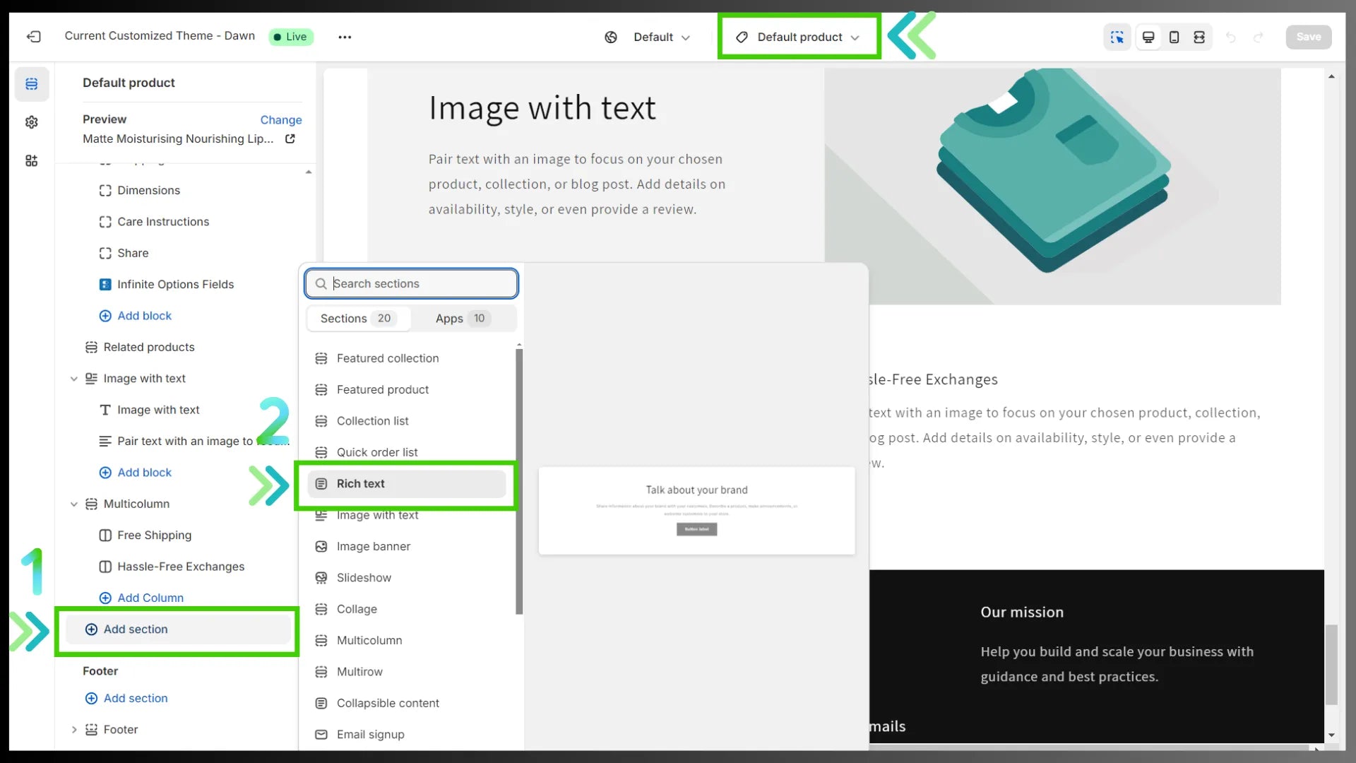 Shopify theme editor