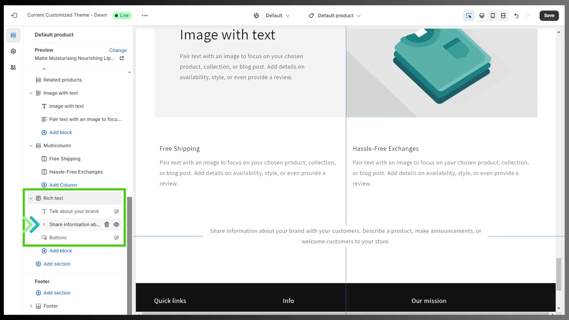 Shopify theme editor