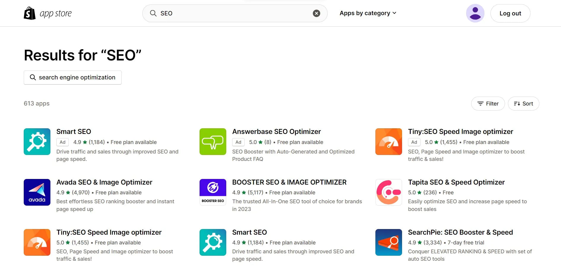 SEO apps in Shopify App Store