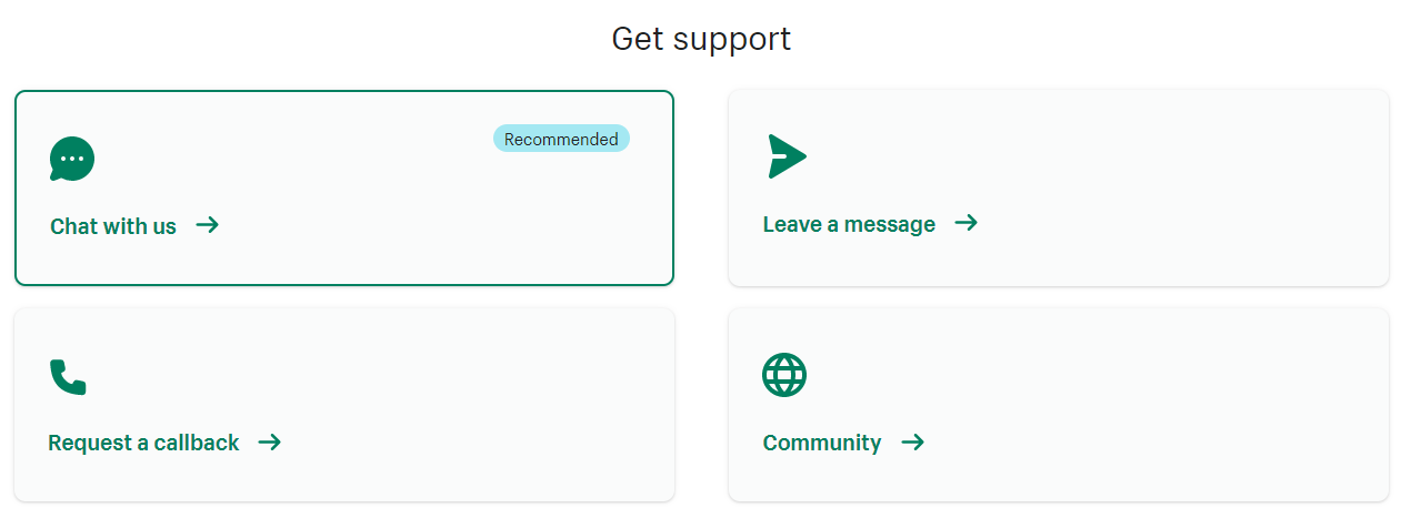  Screenshot of the Shopify support services.