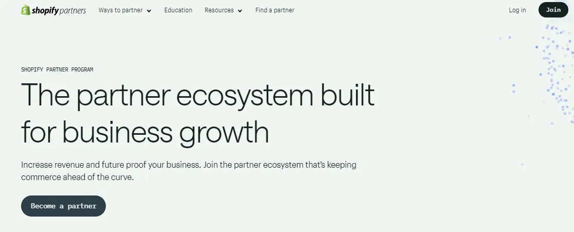 Shopify 合作伙伴计划登陆页面