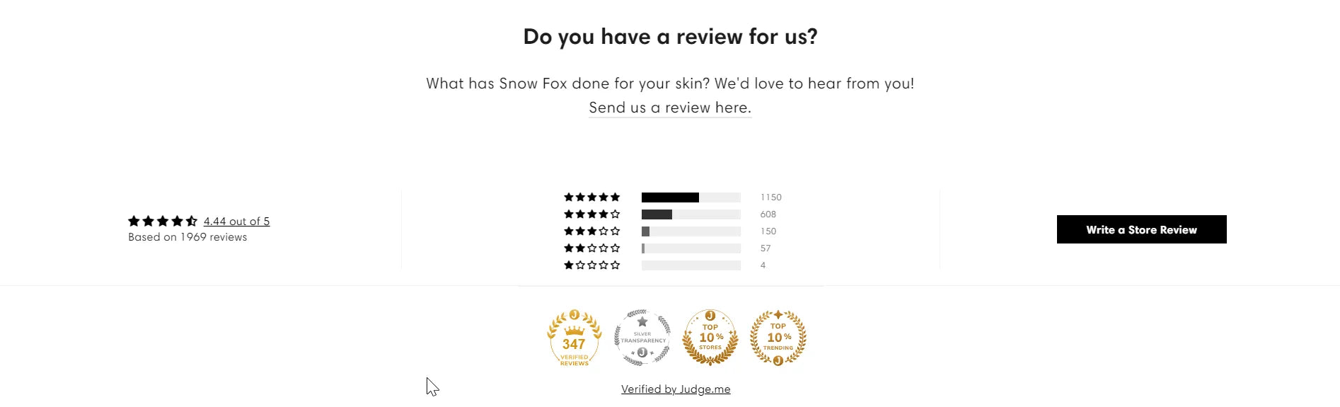 Snow Fox Skincare’s reviews and trust badges