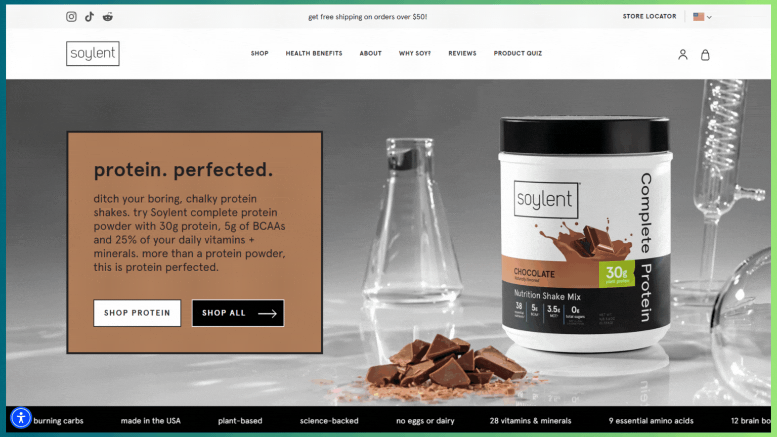 Menú de cabecera de Soylent con navegaciones personalizadas