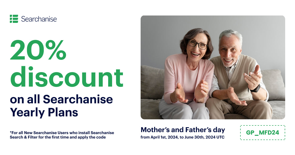 Searchanise Mother's and Father's Day 20% off