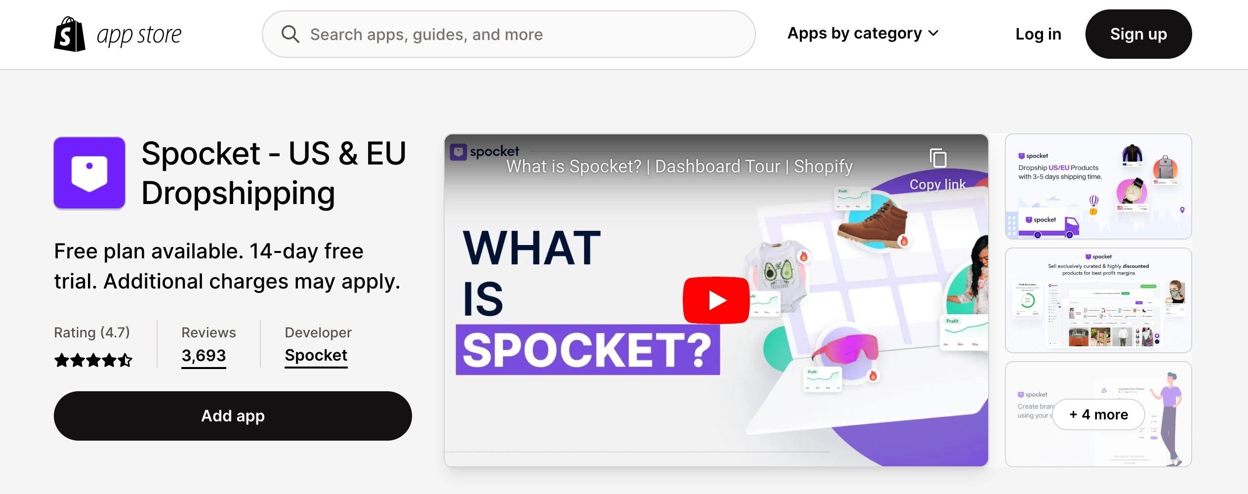Captura de pantalla de la aplicación Spocket.