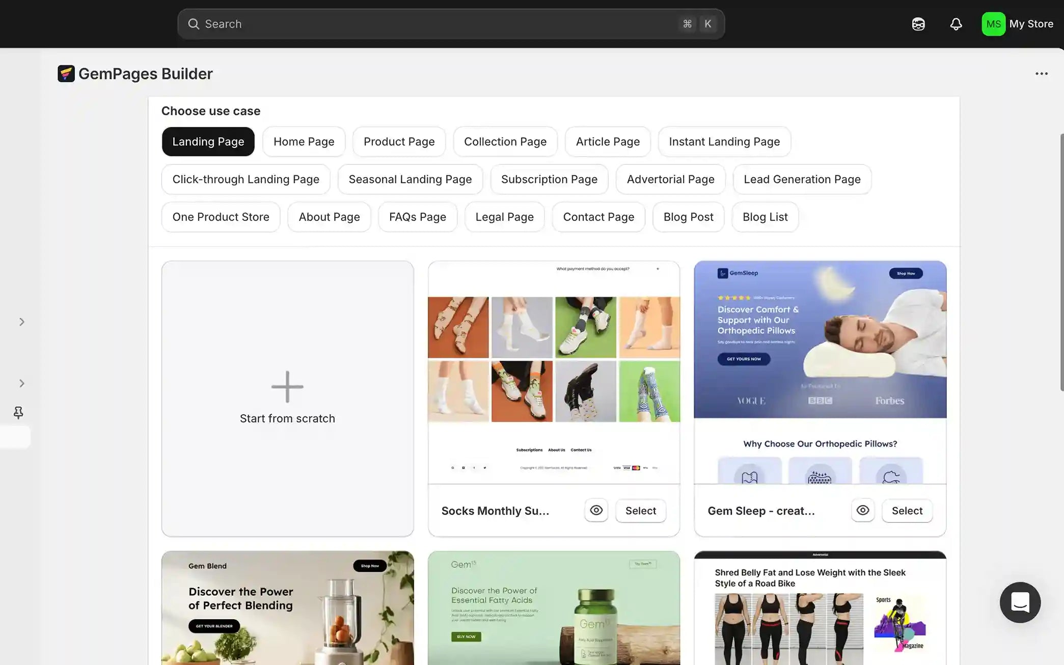 gempages templates landing page