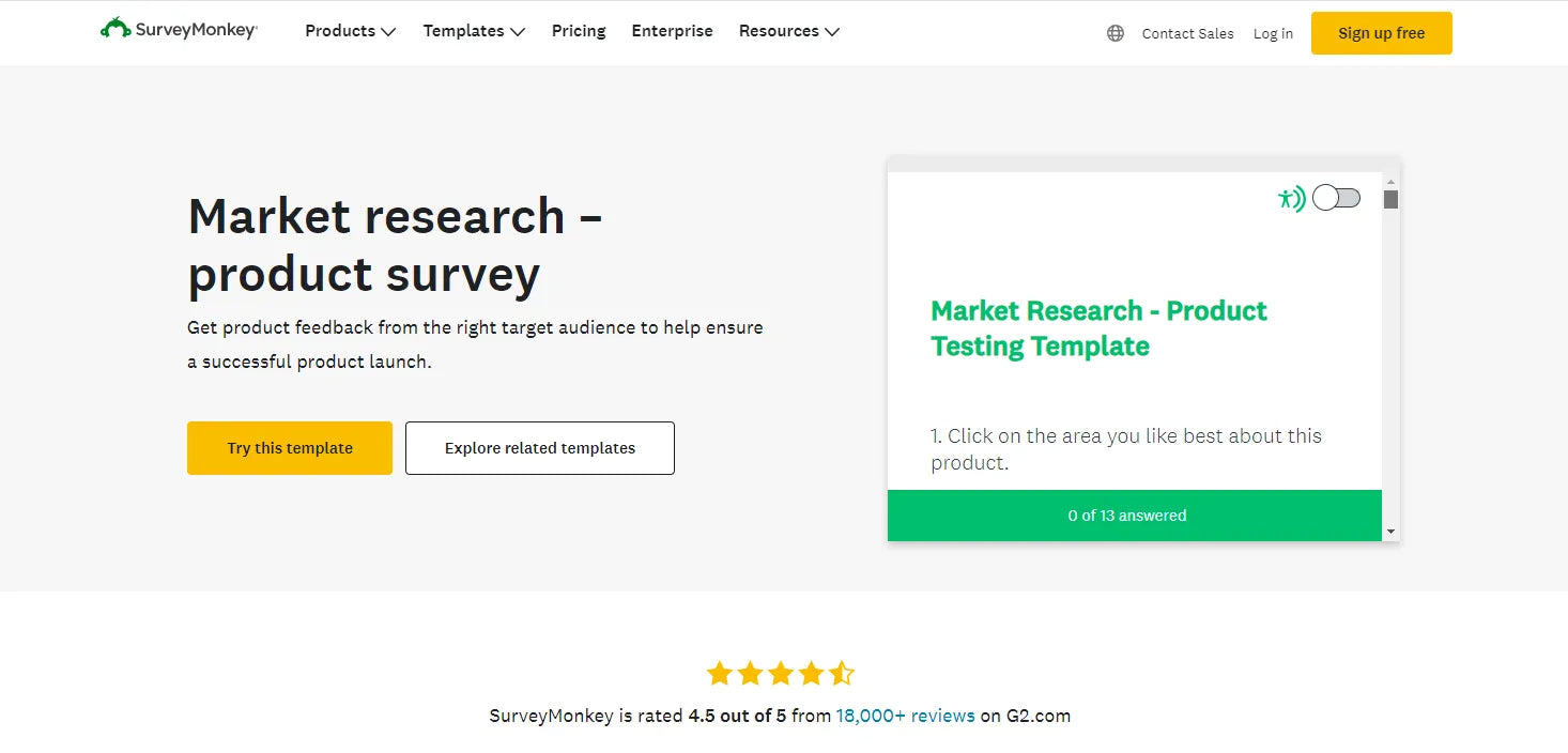 Free market research survey tool by SurveyMonkey