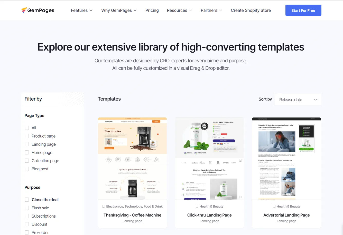 GemPages offers a variety of templates for eCommerce website