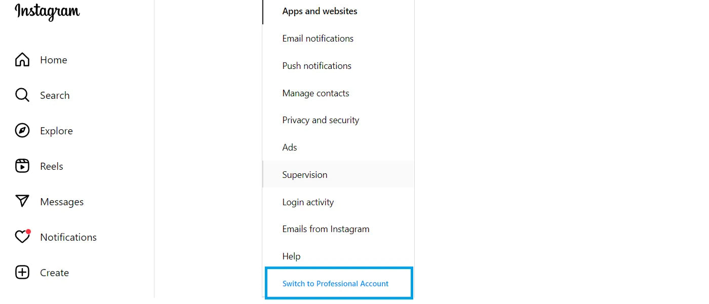Configuración de Instagram: Cambiar a cuenta profesional.