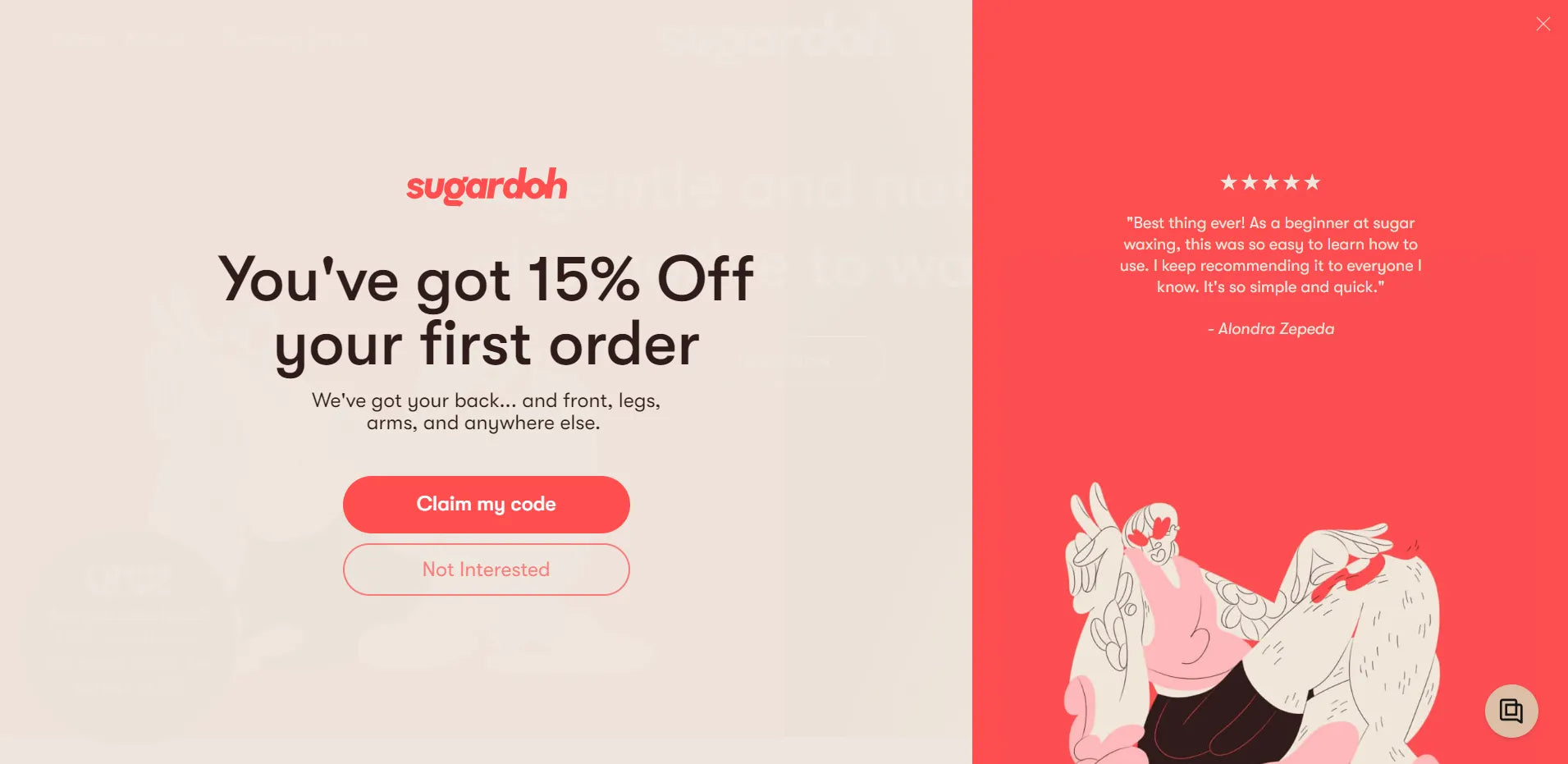 Screenshot of Sugardoh’s popup.