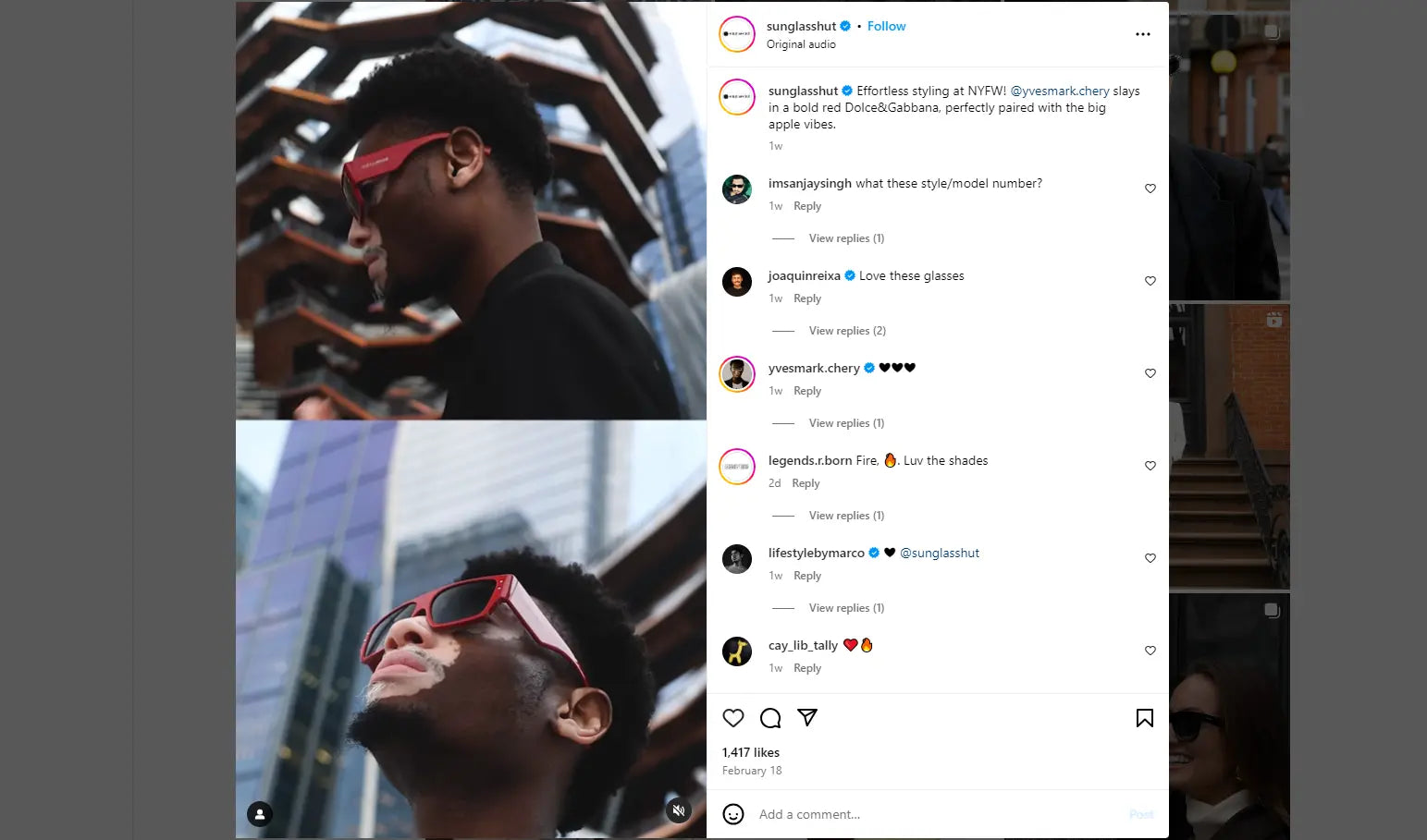 Una captura de pantalla del Instagram de Sunglasshut