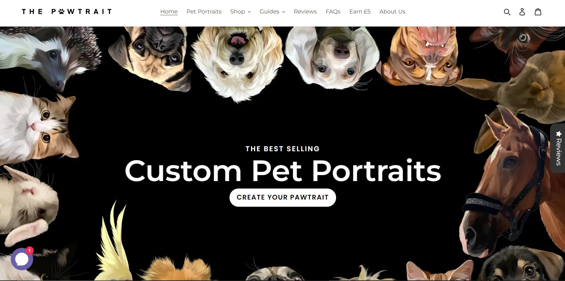 Screenshot der The Pawtrait-Website.