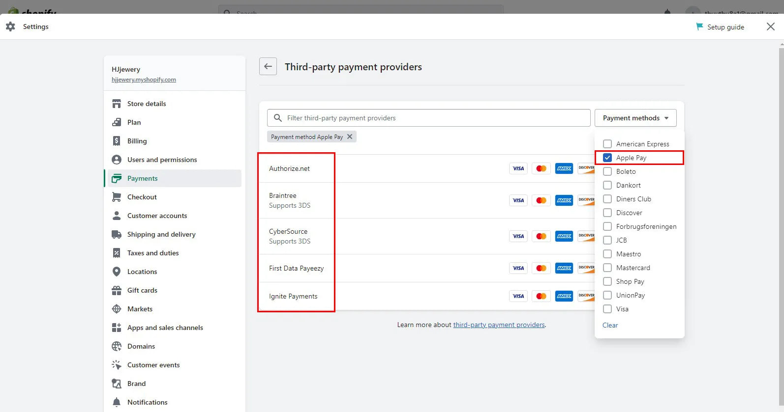 Shopify 上支持 Apple Pay 的第三方支付提供商