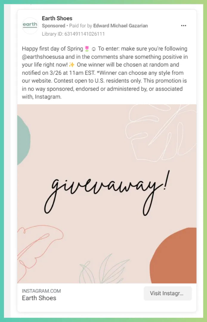 An example of a Facebook ad with a giveaway post