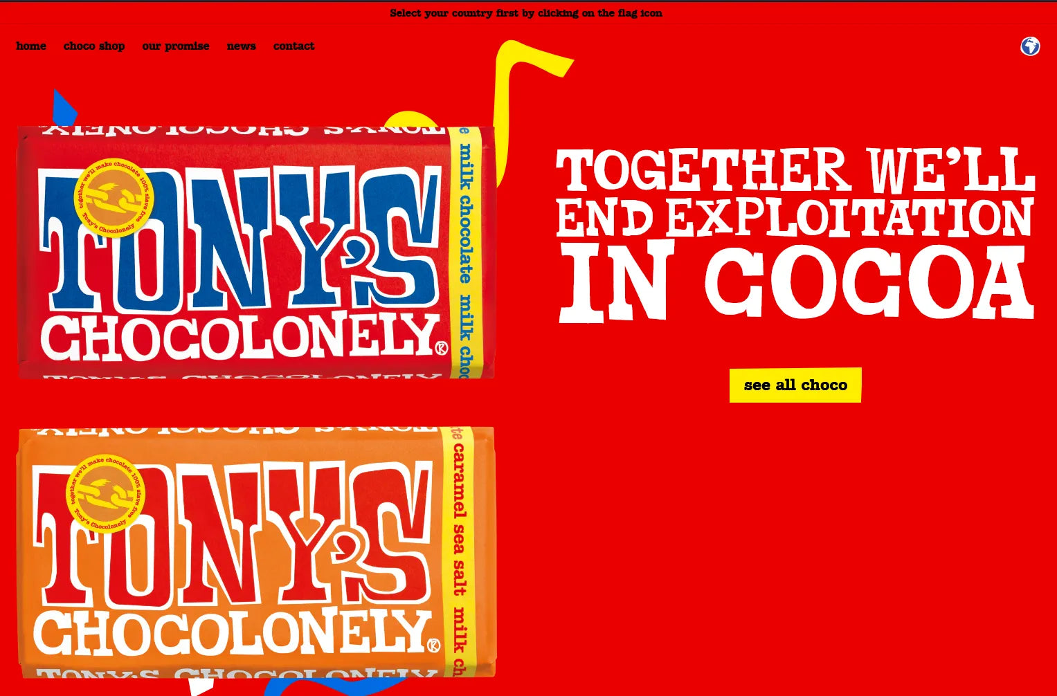 Screenshot of Tony’s Chocolonely’s website.