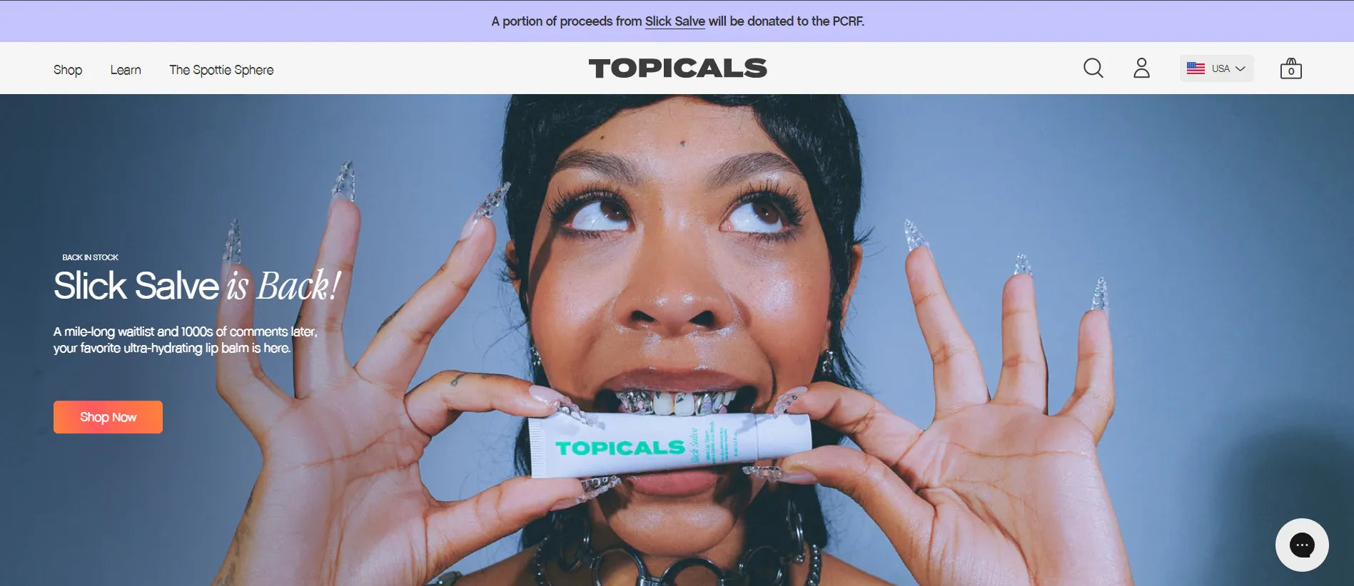 Screenshot of Topicals’ website.