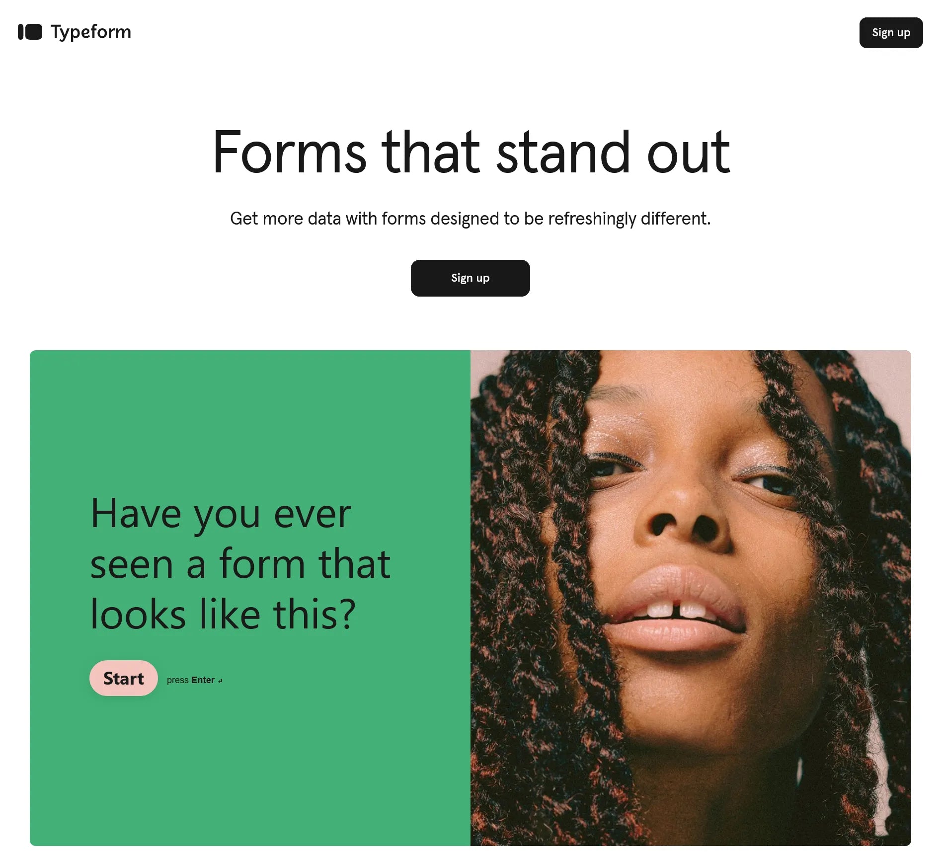 Screenshot of Typeform’s B2B landing page.