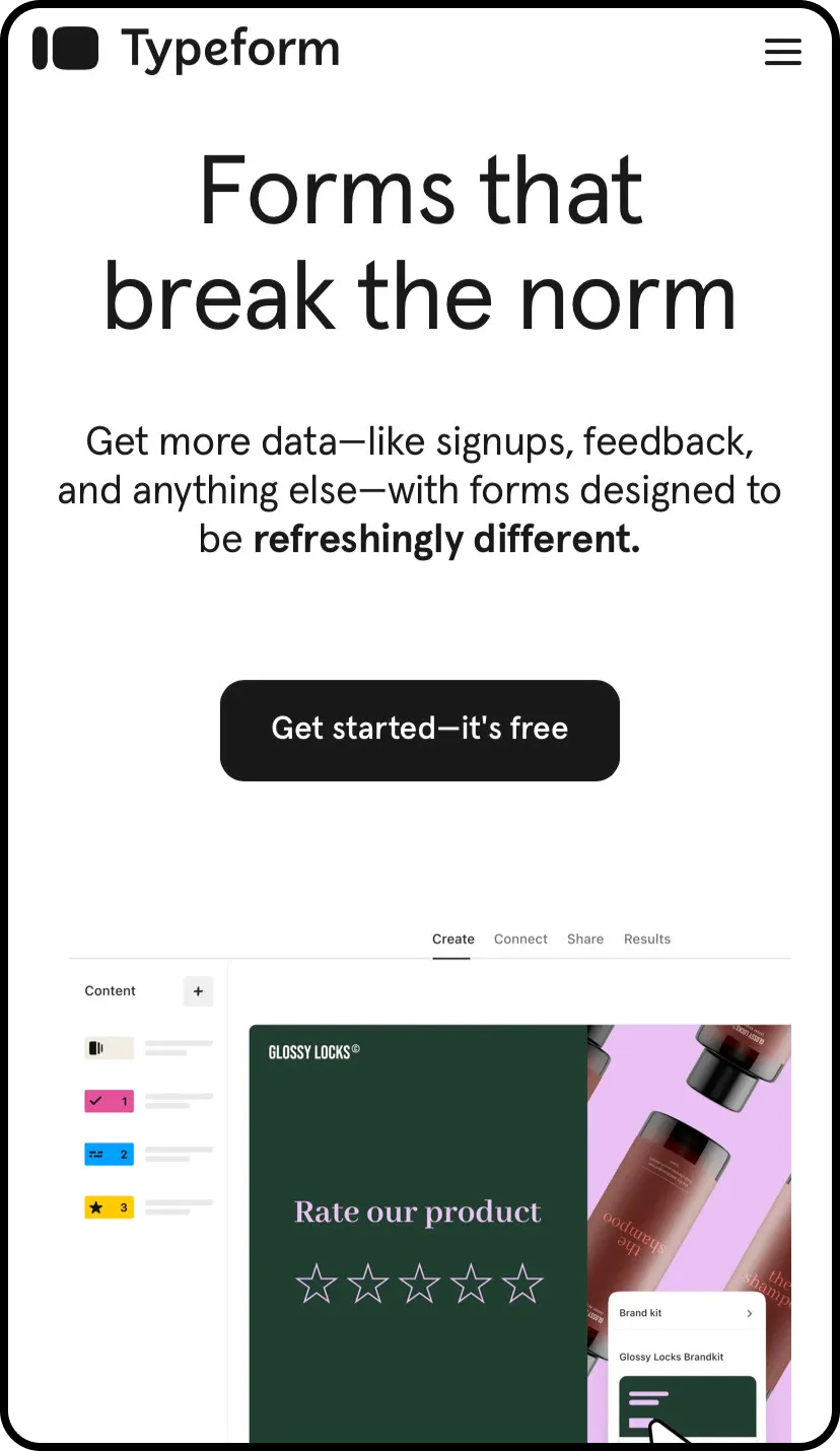 Screenshot of Typeform’s mobile website.